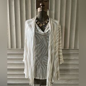 Elegant Zebra Print Cardigan & Cowl Neck Cami Set